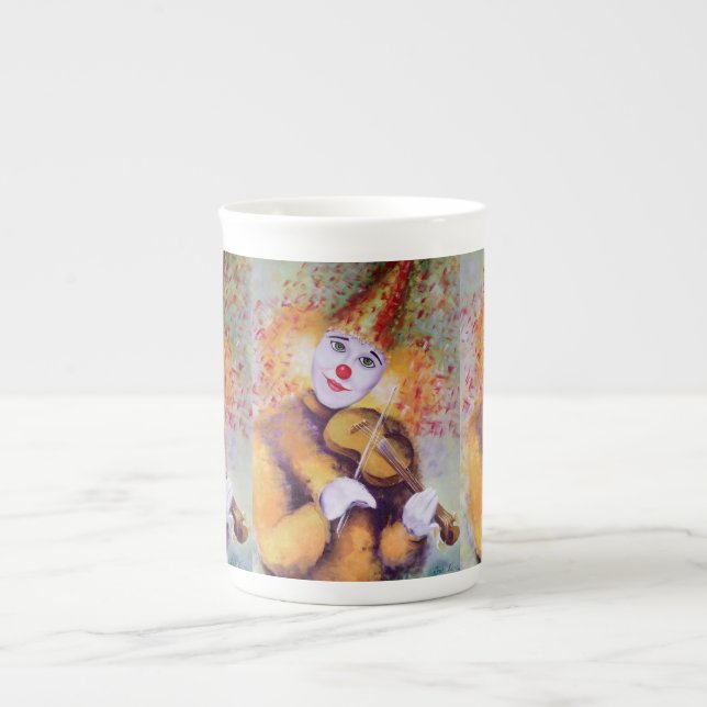 A sweet clown playing the violin bone china mug (Front)