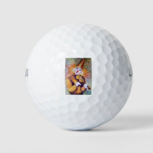 A sweet clown playing the violin golf balls