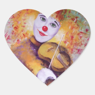 A sweet clown playing the violin heart sticker
