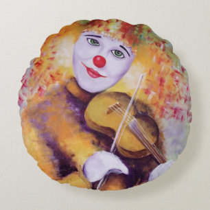 A sweet clown playing the violin round cushion