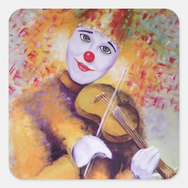 A sweet clown playing the violin square sticker (Front)