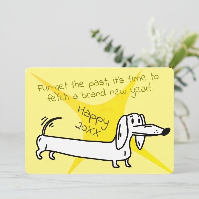A Sweet Dachshund Wishes You a Great  New Year Holiday Card (Standing Front)