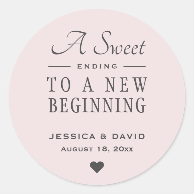 A Sweet Ending Blush Wedding Favour Sticker (Front)