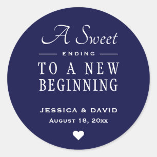 A Sweet Ending Navy Blue Wedding Favour Sticker