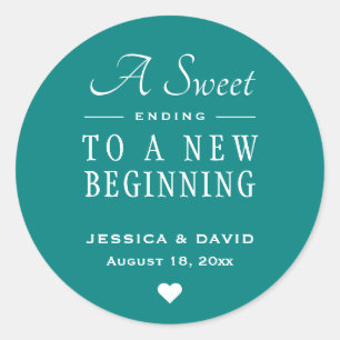 A Sweet Ending Teal Wedding Favour Sticker