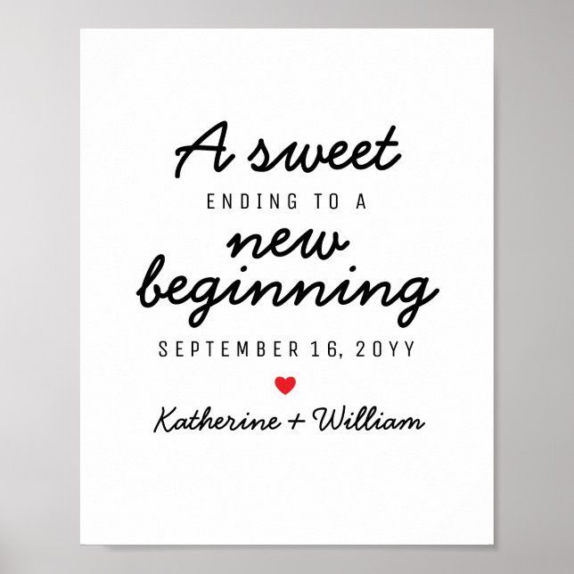 A Sweet Ending to a New Beginning Custom Wedding Poster (Front)