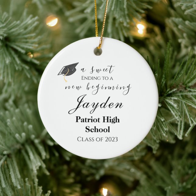 A Sweet Ending to a New Beginning Graduation Ceramic Ornament (Tree)