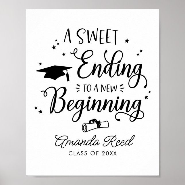 A Sweet Ending To A New Beginning Graduation Sign (Front)