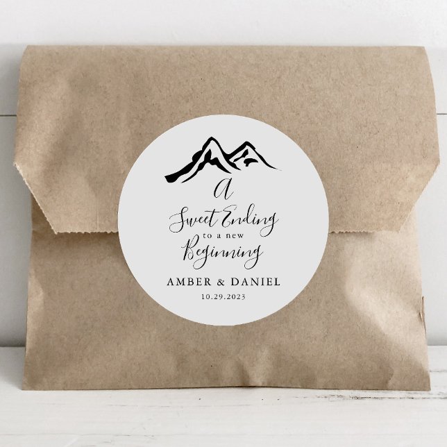 A Sweet Ending to A new beginning Wedding  Classic Round Sticker (Creator Uploaded)