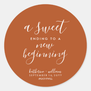 A Sweet Ending To A New Beginning Wedding Favour C Classic Round Sticker