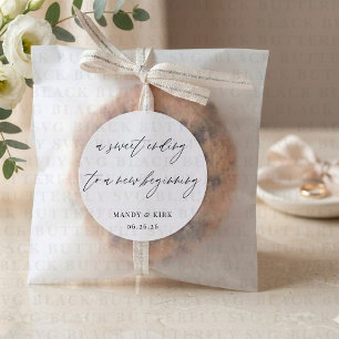 A Sweet Ending to a New Beginning Wedding Favour Classic Round Sticker