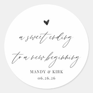 A Sweet Ending to a New Beginning Wedding Favour Classic Round Sticker