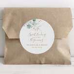 A Sweet Ending to A new beginning Wedding Gold Classic Round Sticker<br><div class="desc">Compliment your classic wedding event with this a sweet ending to a new beginning wedding gold classic round sticker. The design features elegant watercolor green and gold eucalyptus leaves.</div>
