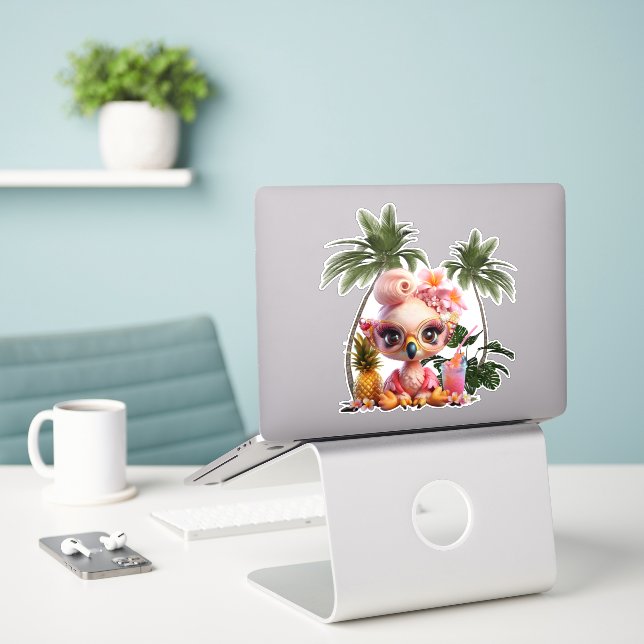 A sweet flamingo in a tropical paraise (Laptop On Desk)