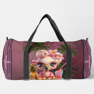 A sweet flamingo in a tropical paraise duffle bag