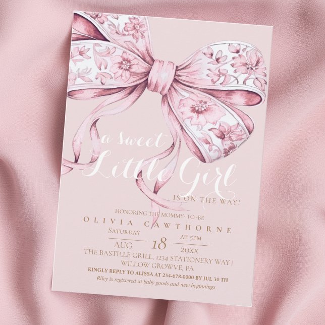 A Sweet Girl Pink Bow Baby Shower Invitation (Creator Uploaded)