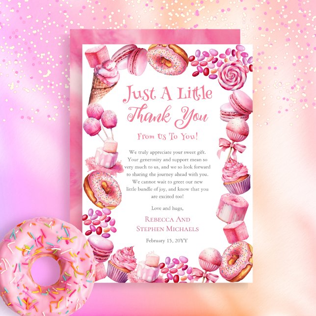 A Sweet Little Baby Candy Frame Girl Baby Shower Thank You Card (A Sweet Little Baby Candy Frame Girl Baby Shower "Just A Little Thank You" Thank You Card)