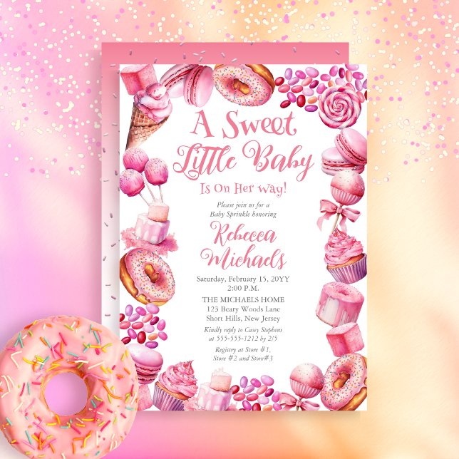 A Sweet Little Baby Candy Frame Girl Baby Sprinkle Invitation (A Sweet Little Baby Candy Frame Girl Baby Shower Invitation)