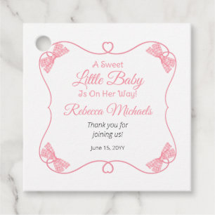 A Sweet Little Baby Pink Bows Girl Baby Shower Favour Tags