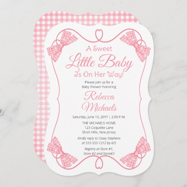 A Sweet Little Baby Pink Bows Girl Baby Shower Invitation (Front/Back)