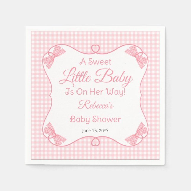 A Sweet Little Baby Pink Bows Girl Baby Shower Napkin (Front)