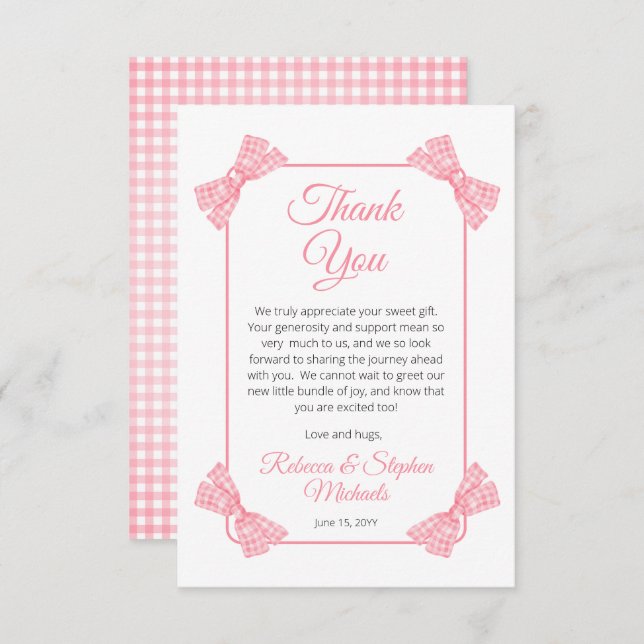A Sweet Little Baby Pink Bows Girl Baby Shower Thank You Card (Front/Back)