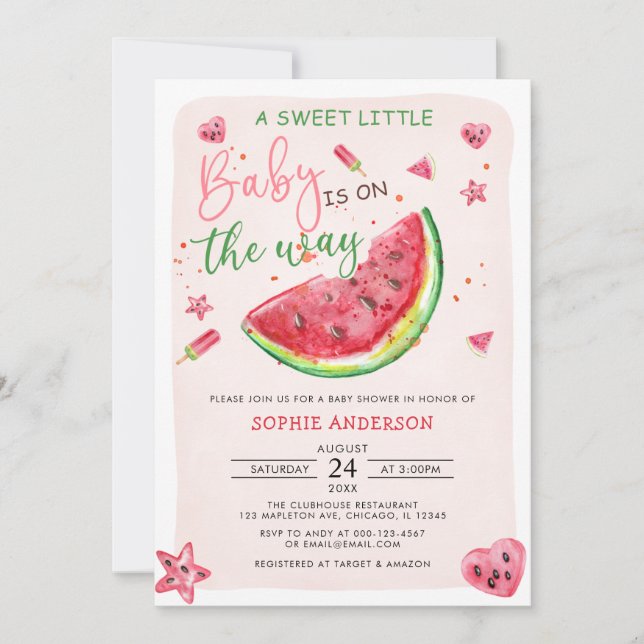 A Sweet Little Baby Watermelon Baby Shower  Invitation (Front)