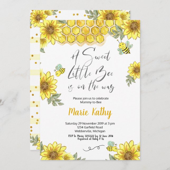 A Sweet Little Bee Baby Shower invitation (Front/Back)