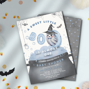 A Sweet Little Boo Is Almost Due Blue Baby Shower Invitation