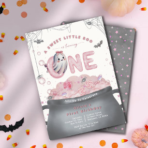 A Sweet Little Boo Is Turning One Pink Birthday Invitation