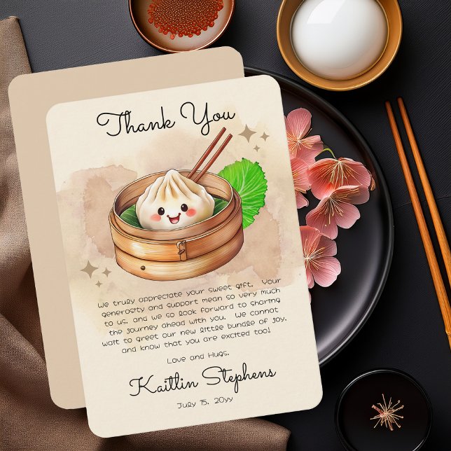 A Sweet Little Dumpling Kwai Theme Baby Shower Thank You Card (Kwai Steamed Dumpling Baby Shower "Thank You" - Sweet Little Dumpling Collection)