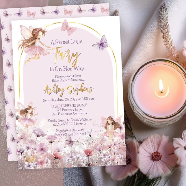 A Sweet Little Fairy Wildflowers Girl Baby Shower (Enchanting "A Sweet Little Fairy Is On Her Way!" Girl Baby Shower Arched Panel Foil Invitation)