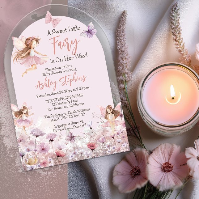A Sweet Little Fairy Wildflowers Girl Baby Shower Acrylic Invitations (Enchanting "A Sweet Little Fairy Is On Her Way!" Girl Baby Shower Arched Acrylic Invitation)