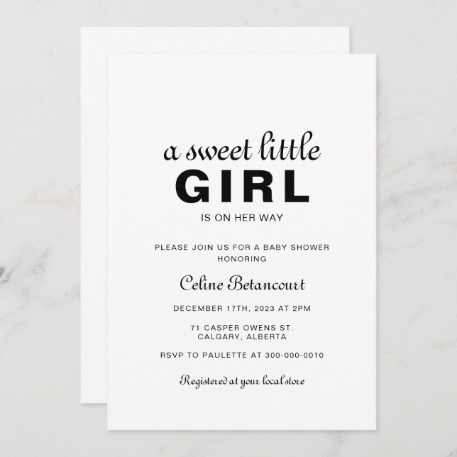 A Sweet Little Girl Baby Shower Invitation (Front/Back)