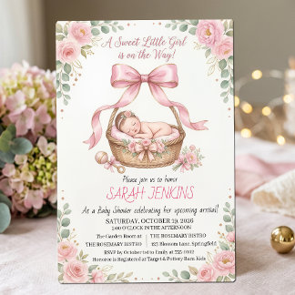A Sweet Little Girl Pink Floral Baby Shower Invitation