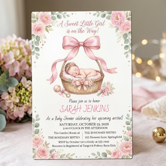 A Sweet Little Girl Pink Floral Baby Shower Invitation (Creator Uploaded)