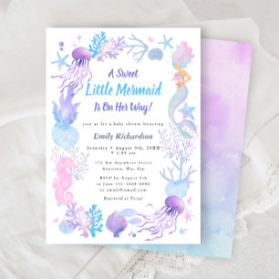 A Sweet Little Mermaid Pastel Baby Girl Shower Invitation