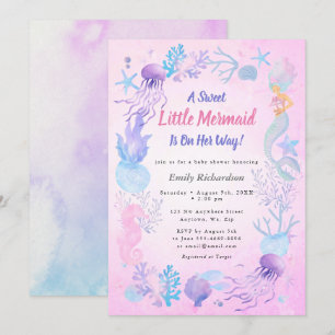 A Sweet Little Mermaid Pastel Girl Baby Shower Invitation