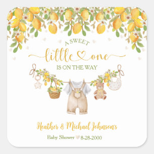A Sweet Little One Lemon Citrus Baby Shower Square Sticker