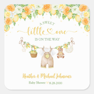 A Sweet Little One Lemon Citrus Floral Baby Shower Square Sticker