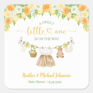 A Sweet Little One Lemon Citrus Floral Baby Shower Square Sticker