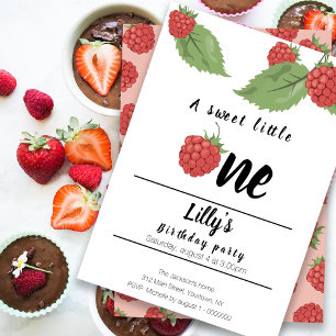 a sweet little one raspberry birthday  Invitation