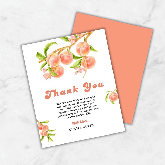 A Sweet Little Peach Baby Shower Thank You Card  (Budget A Sweet Little Peach is on the Way Baby Shower Thank You Card )