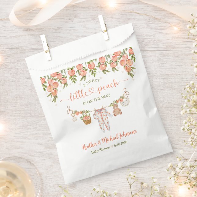 A Sweet Little Peach Clothesline Baby Shower Favour Bag (Clipped)