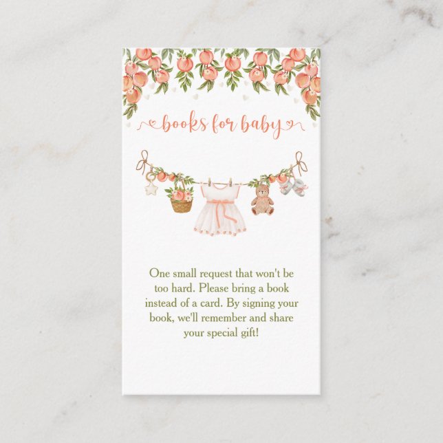 A Sweet Little Peach Clothesline Girl Baby Shower Enclosure Card (Front)