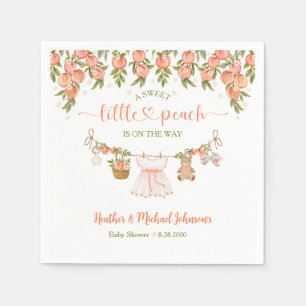 A Sweet Little Peach Clothesline Girl Baby Shower Napkin