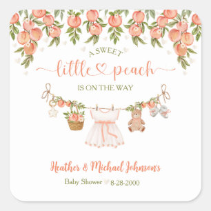 A Sweet Little Peach Clothesline Girl Baby Shower Square Sticker