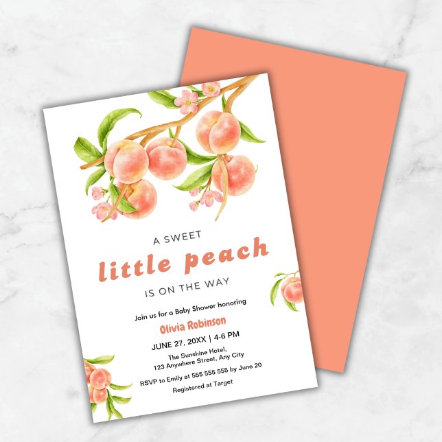 A Sweet Little Peach Fruit Baby Shower  Invitation (A Sweet Little Peach is on the Way Fruit Baby Shower Invitation  )
