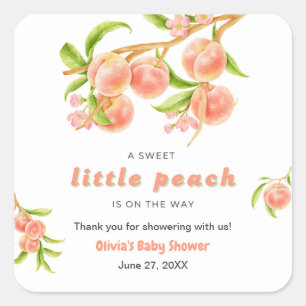 A Sweet Little Peach Fruit Baby Shower Thank You  Square Sticker