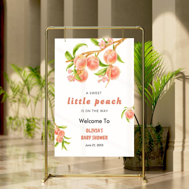 A Sweet Little Peach Fruit Baby Shower Welcome  Poster (A Sweet Little Peach is on the Way Fruit Baby Shower Welcome Sign  )